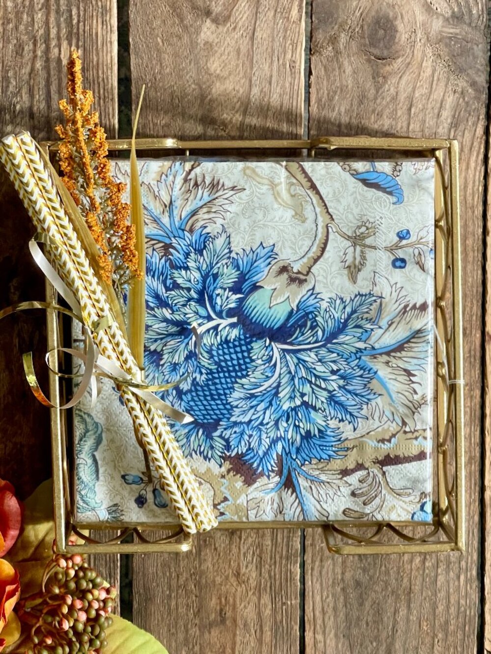 NEW Caspari Napkin Luncheon Gift Set-Ornate Gold Caddy Amazing Host Entertaining